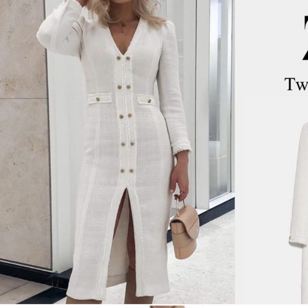 Zara Elegant White Midi Dress with Slit